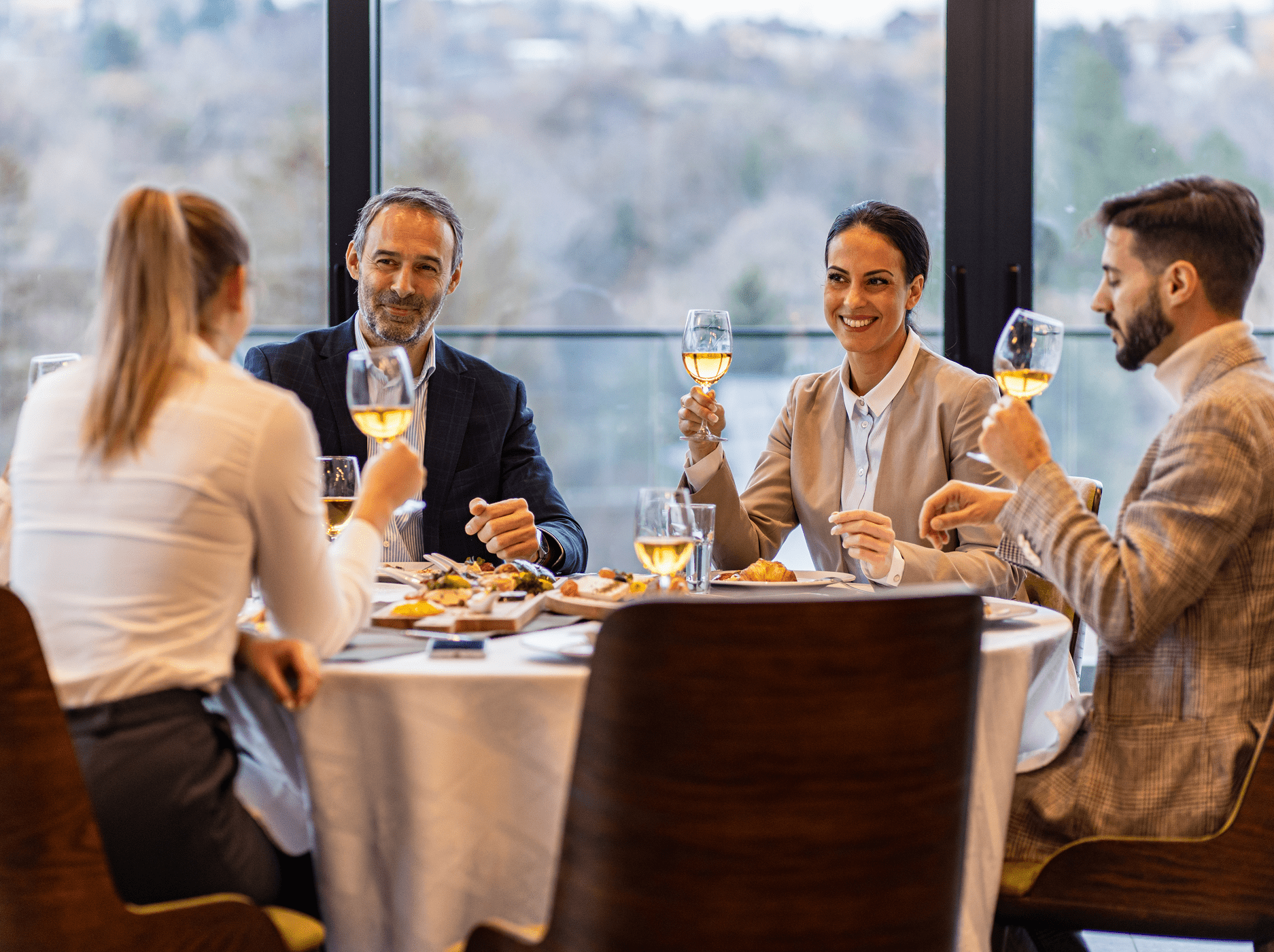 Dinner meeting with wine toast