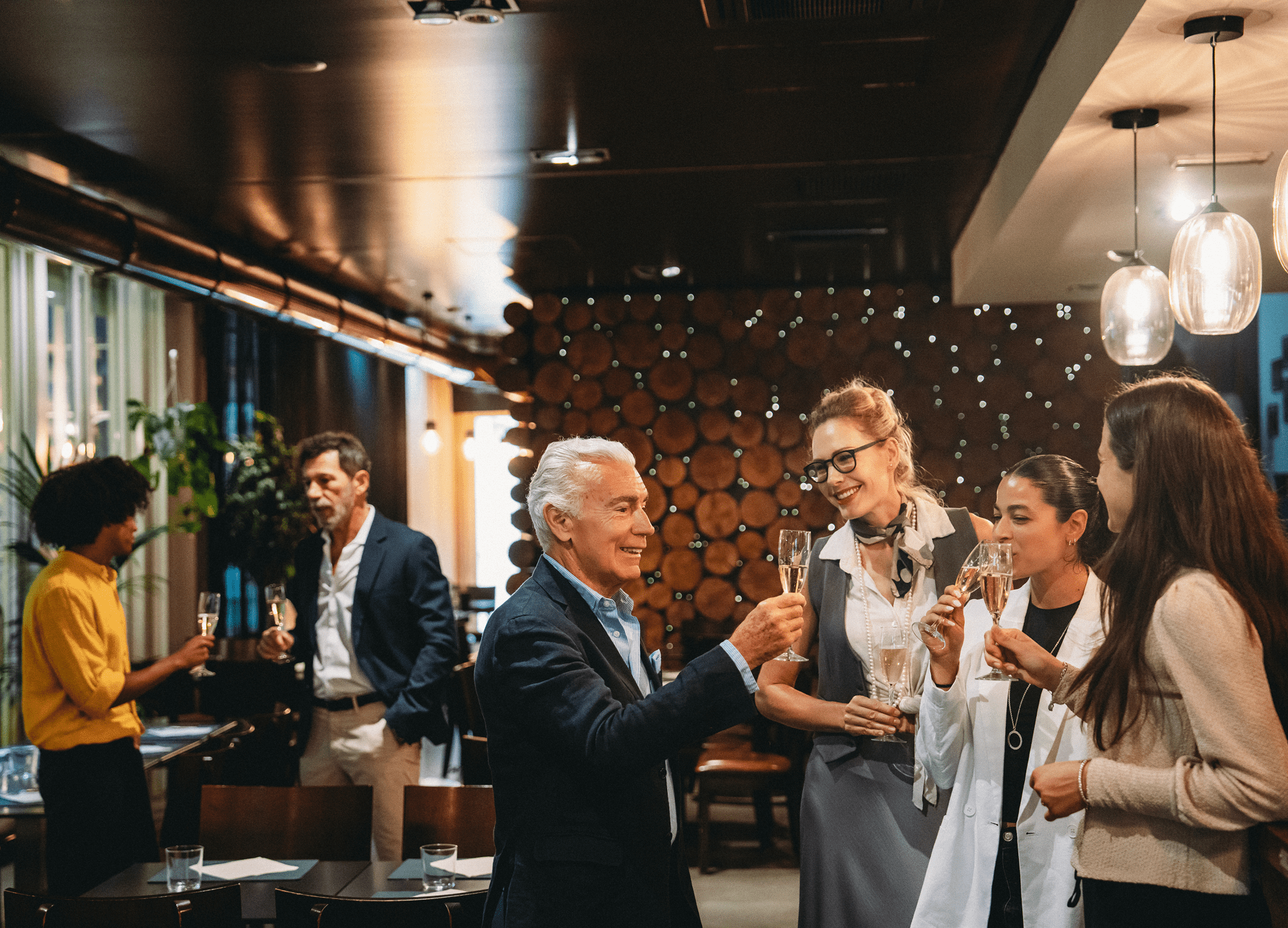 Colleagues mingling at a party