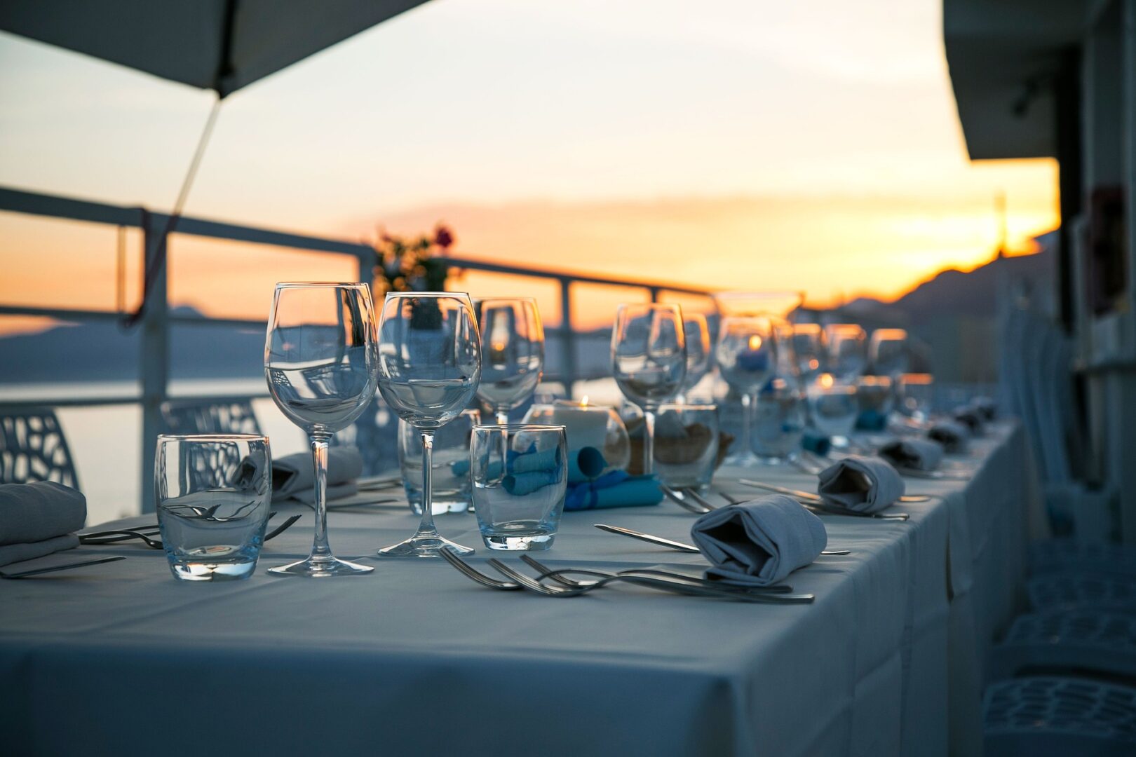 Sunset view with dining table arrangement