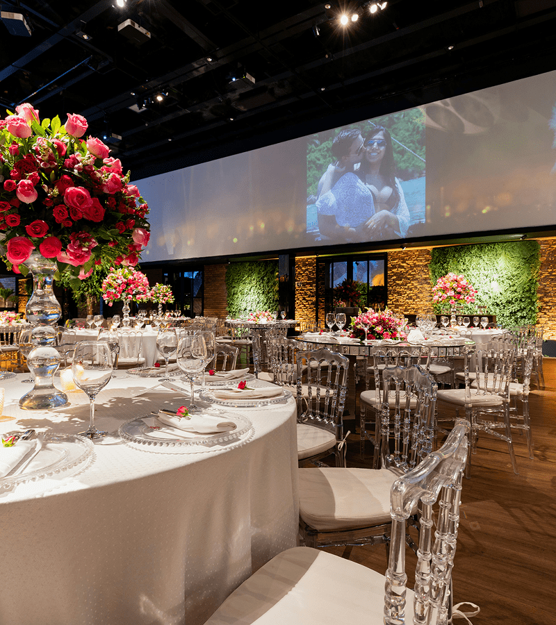 Elegant wedding reception with floral centerpieces