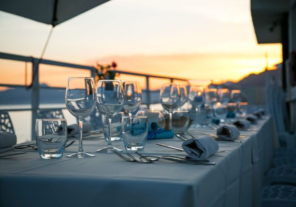 Sunset view with dining table arrangement